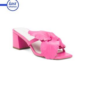 CECELIA NEW YORK Magenta Leather Happy Heeled Floral Applique Sandals